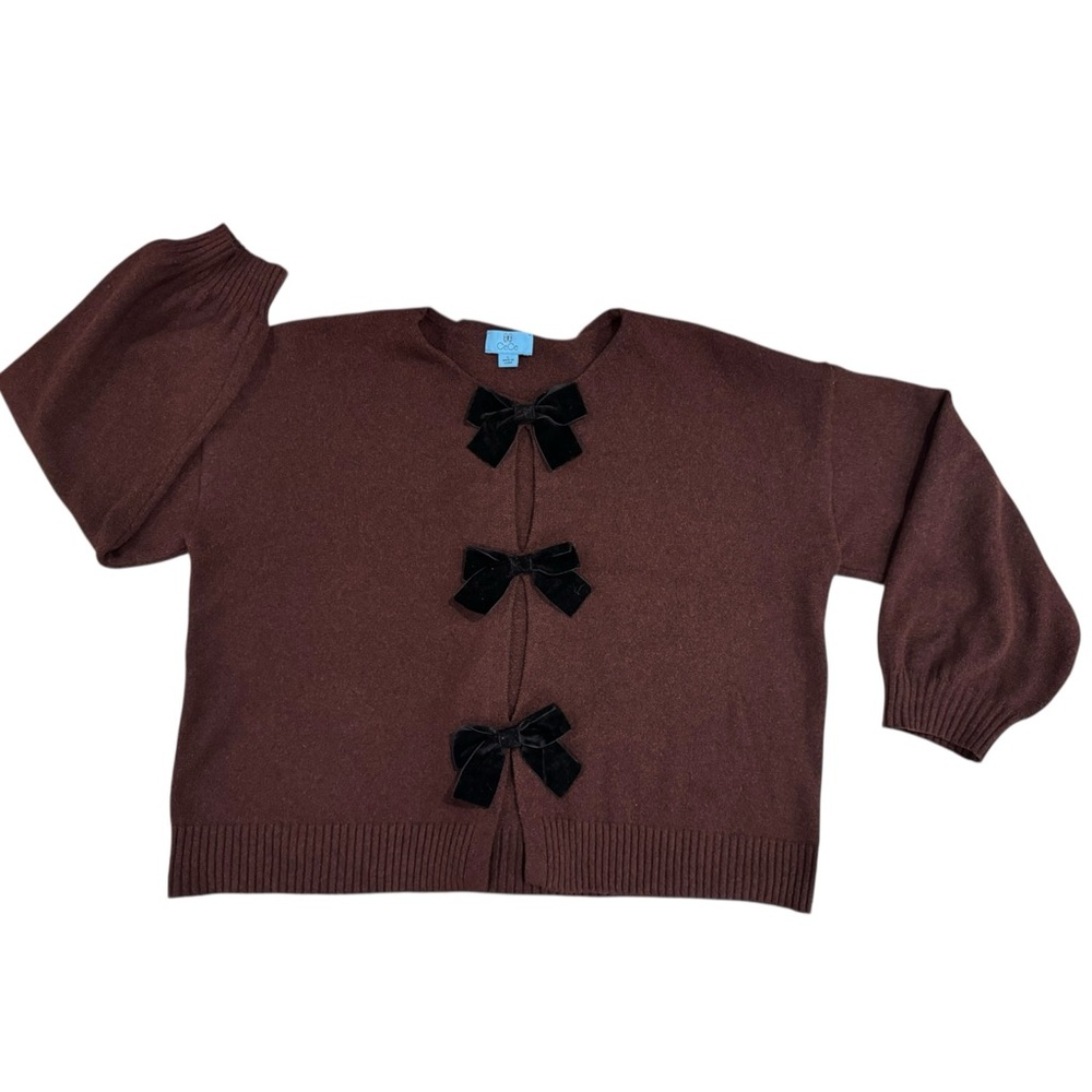 CeCe dark red wine brownish  Cardigan with Black Bow Details Sz L